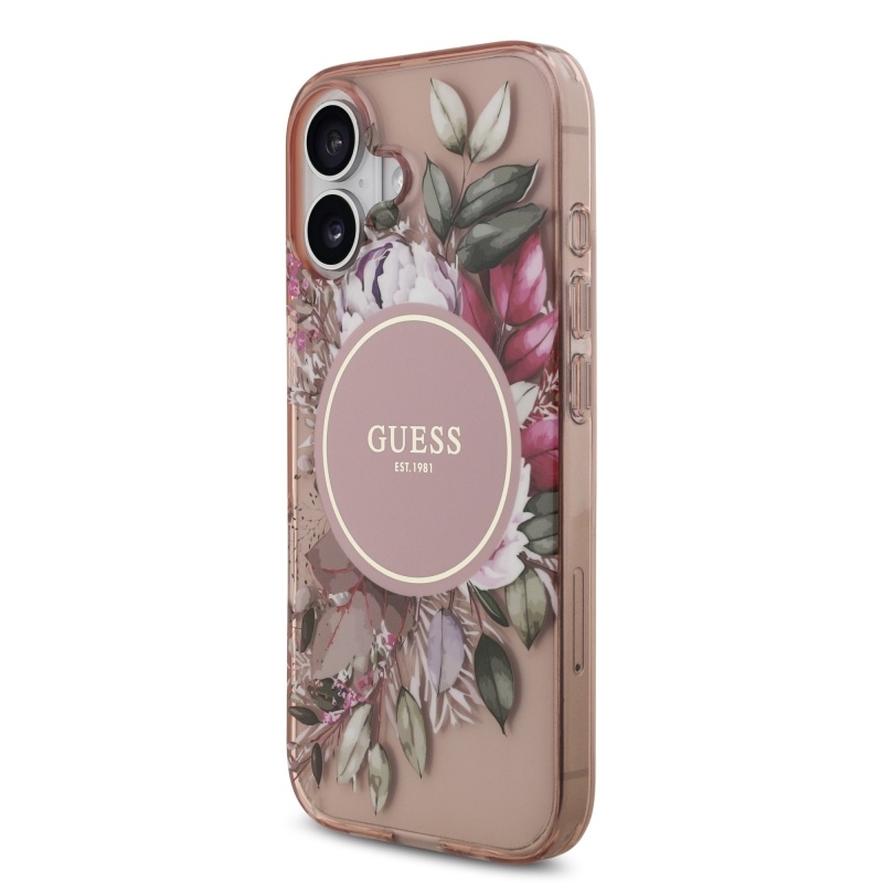 Guess IML Virágok szíj MagSafe hátlap iPhone 17 rózsaszínű borítóhoz