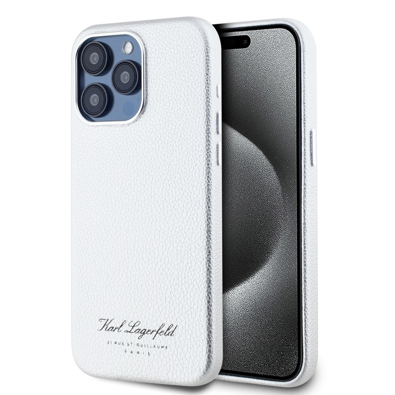 Karl Lagerfeld szemcsés PU Hotel RSG hátlap iPhone 15 Pro Max-hoz Szürke