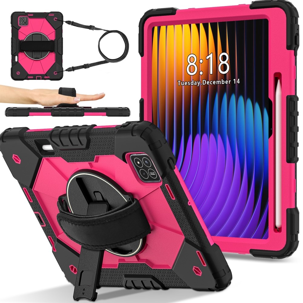 Strapabíró huzat kéztartóval és vállpánttal Xiaomi Pad 7/7 Pro készülékhez - fekete/rózsaszín