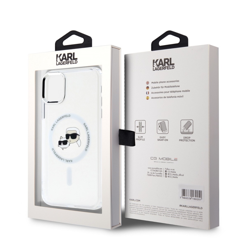 Karl Lagerfeld IML K&CH fejek fémkeret MagSafe hátlap iPhone 11 átlátszóhoz
