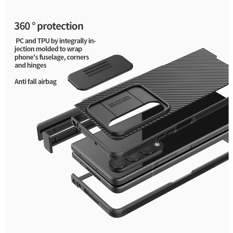 Nillkin CamShield PRO Slot+Stand Back Cover for Samsung Galaxy Z Fold 4 5G fekete