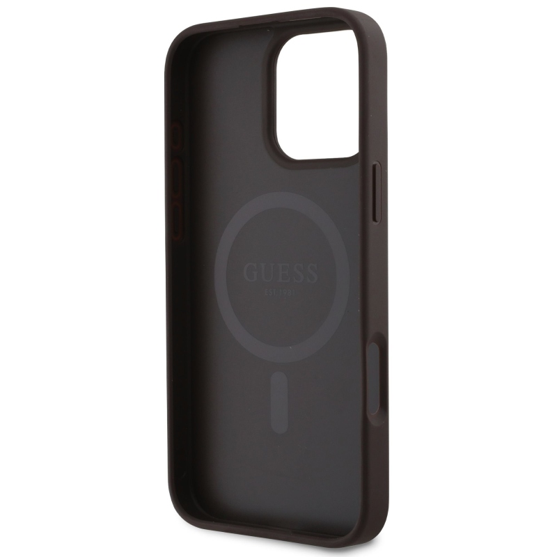 Guess PU 4G kis fém logós MagSafe hátlap iPhone 16 Pro Max barna színű iPhone 16 Pro Max-hoz barna