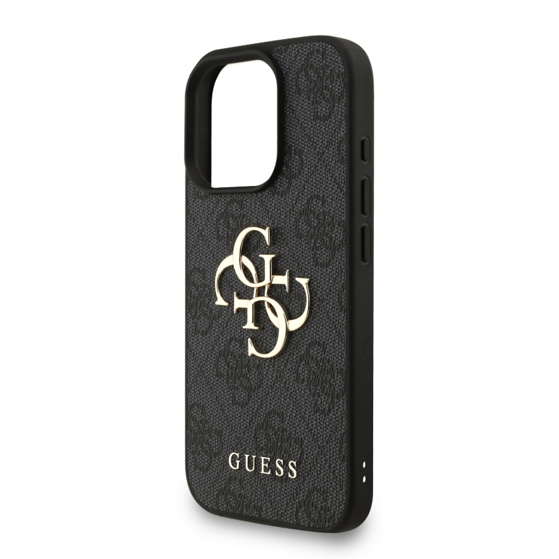 Guess PU 4G fém logós fém pánt hátlap iPhone 16 Pro Max-hoz Fekete