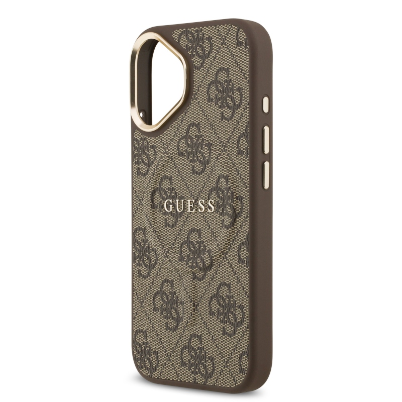 Guess PU bőr 4G aranykeret MagSafe hátlap iPhone 17 barna 17 barna