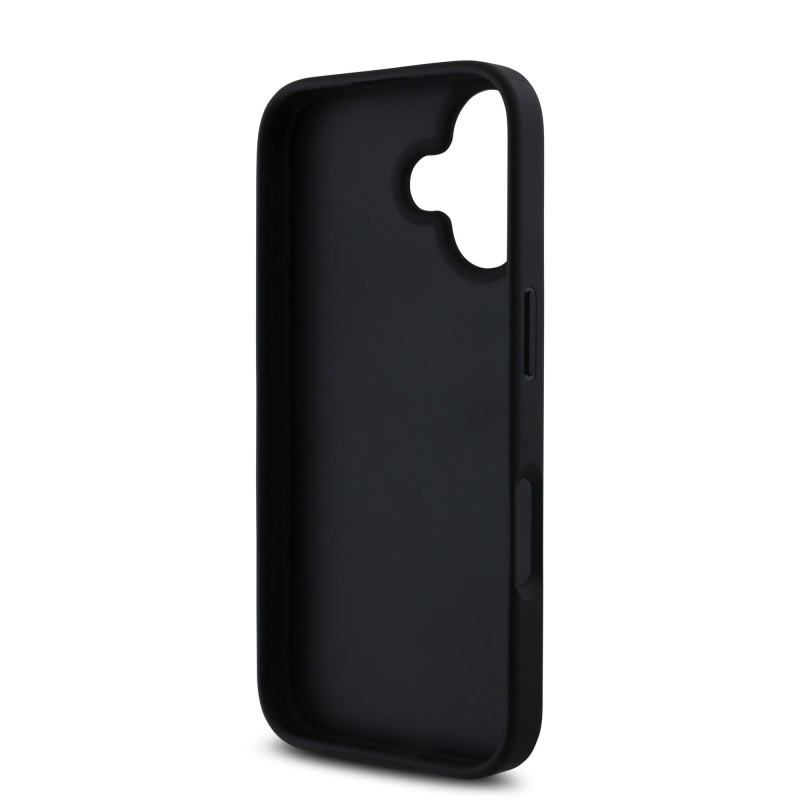 Guess PU bőr 4G háromszög fém logó hátlap iPhone 16 fekete