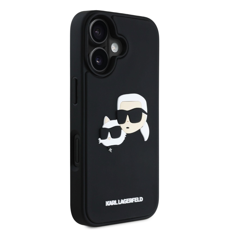Karl Lagerfeld 3D gumiból készült duplafejű hátlap iPhone 16-hoz Fekete