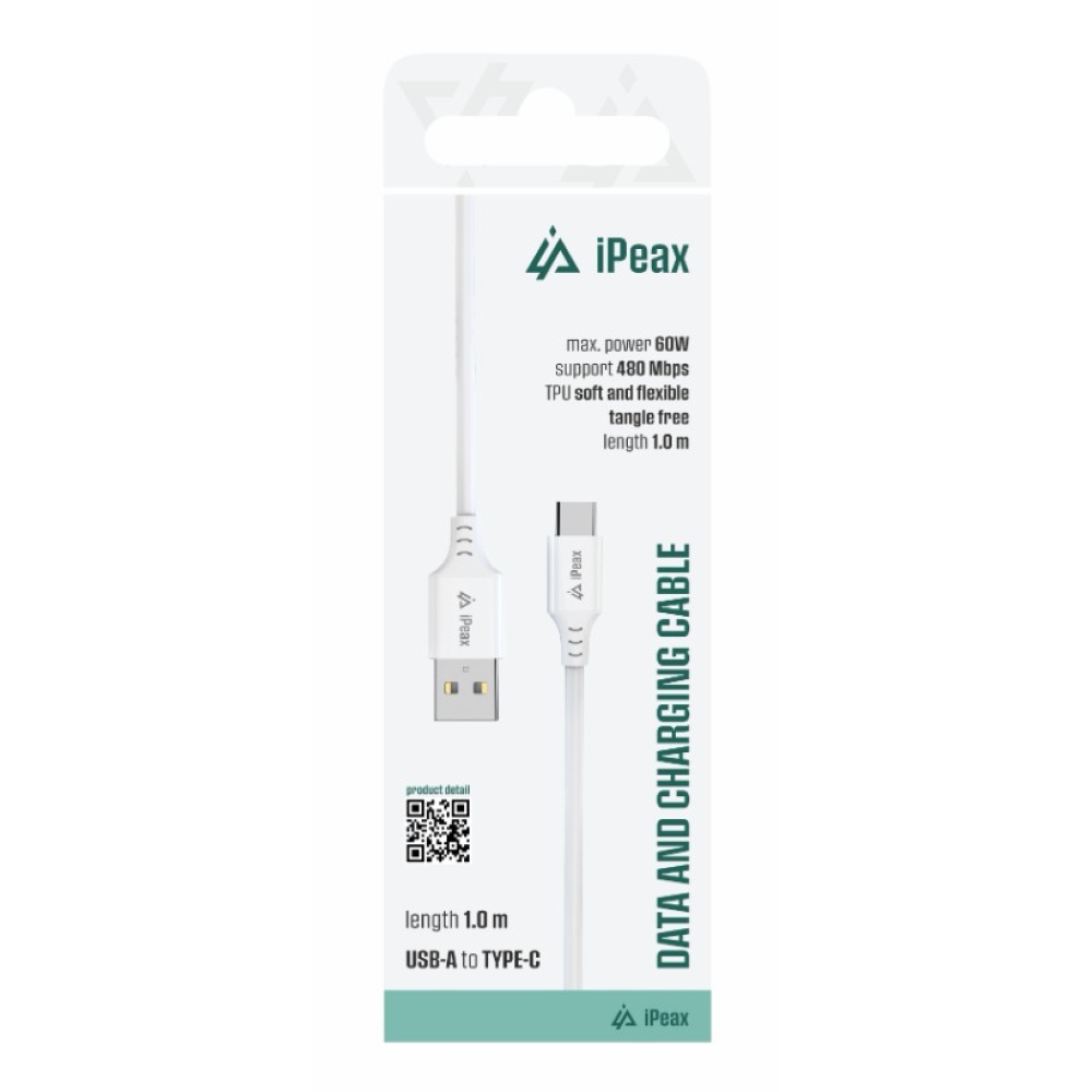 iPEAX TPU kábel USB-A / USB-C 1 m, USB 2.0 - fehér