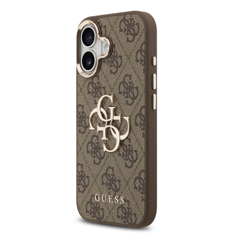 Guess PU bőr 4G fém logó arany keret hátlapi borító iPhone 17 barna barna