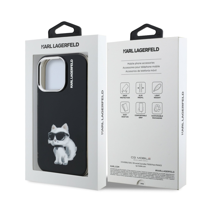 Karl Lagerfeld IML Aquarelle Choupette hátlap iPhone 15 Pro Max-hoz Fekete
