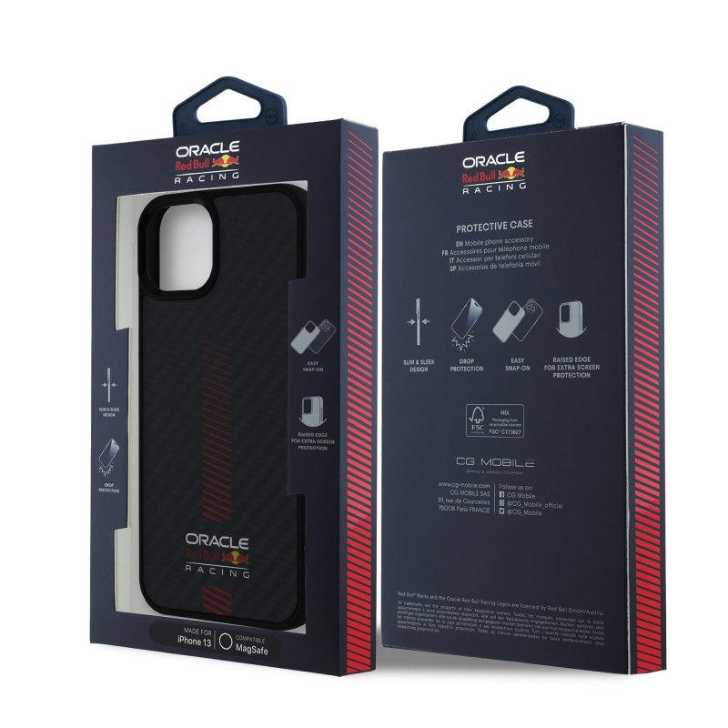 Red Bull Carbon Powerbar MagSafe MagSafe hátlap iPhone 13-hoz Fekete