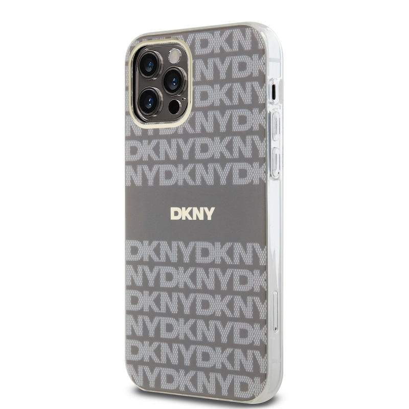 DKNY PC/TPU ismétlődő mintás tonális csíkos Magsafe hátlap iPhone 12/12 Pro bézs színű borítóhoz