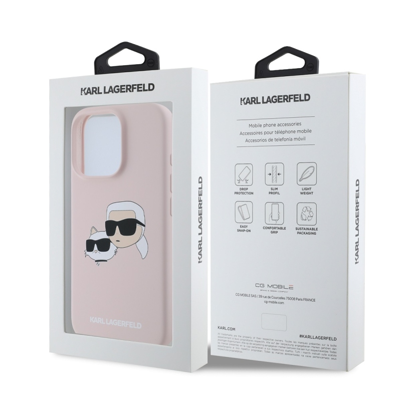 Karl Lagerfeld folyékony szilikon duplafejű MagSafe hátlap iPhone 16 Pro rózsaszínű iPhone 16 Pro készülékhez