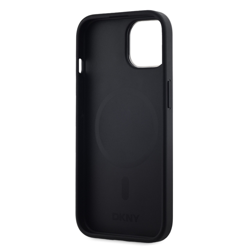 DKNY PU bőr Stack Logo Magsafe hátlap iPhone 15 Fekete