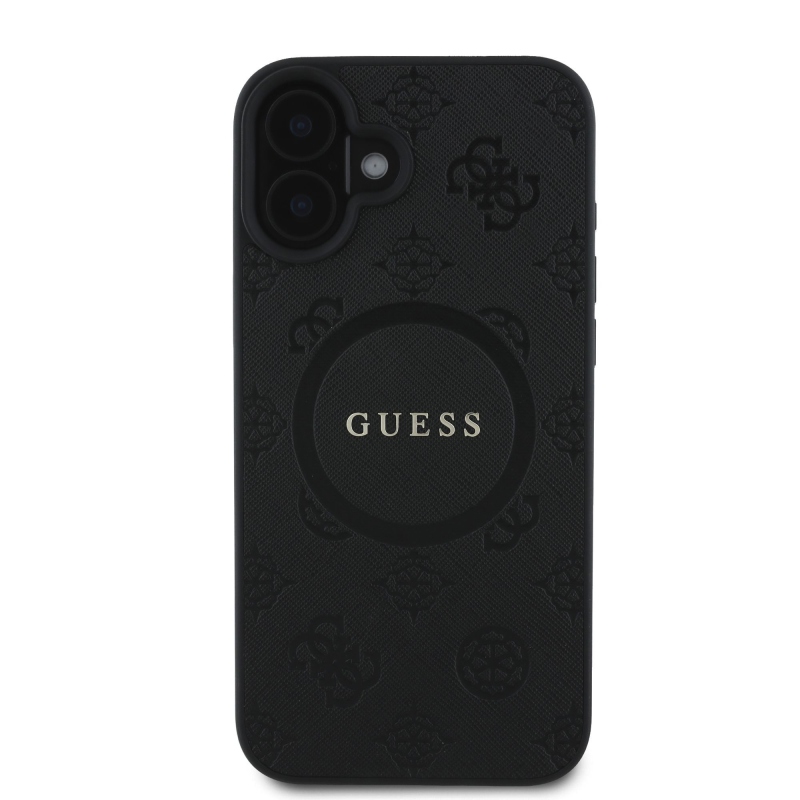 Guess Saffiano bazsarózsa bélyegző MagSafe hátlap iPhone 16-hoz Fekete