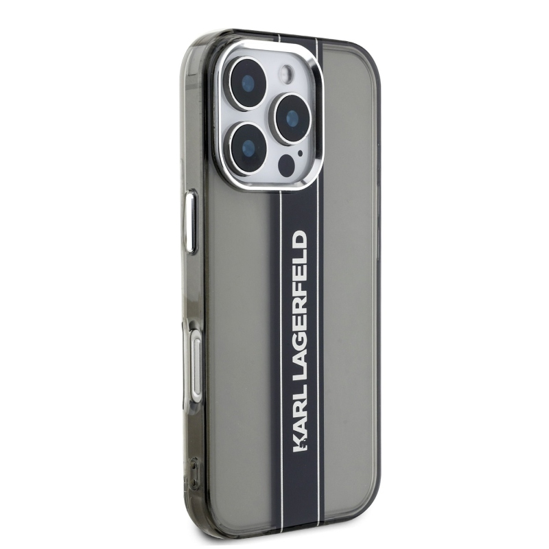 Karl Lagerfeld IML csíkos logós hátlap iPhone 16 Pro Max készülékhez Fekete