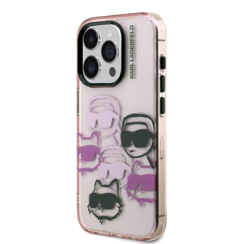 Karl Lagerfeld IML Multi K&CH Heads hátlapi borító iPhone 15 Pro rózsaszínű készülékhez