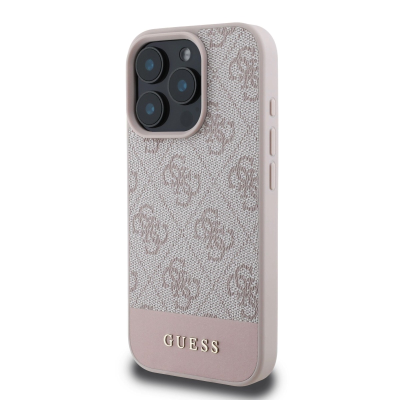 Guess PU 4G csíkos hátlap iPhone 16 Pro Max rózsaszínű iPhone 16 Pro Max készülékhez