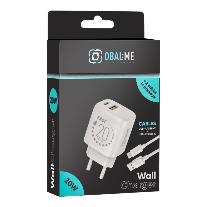 Csomag:ME utazási töltő USB-A + USB-C 20W + 2x kábel 1m Fehér