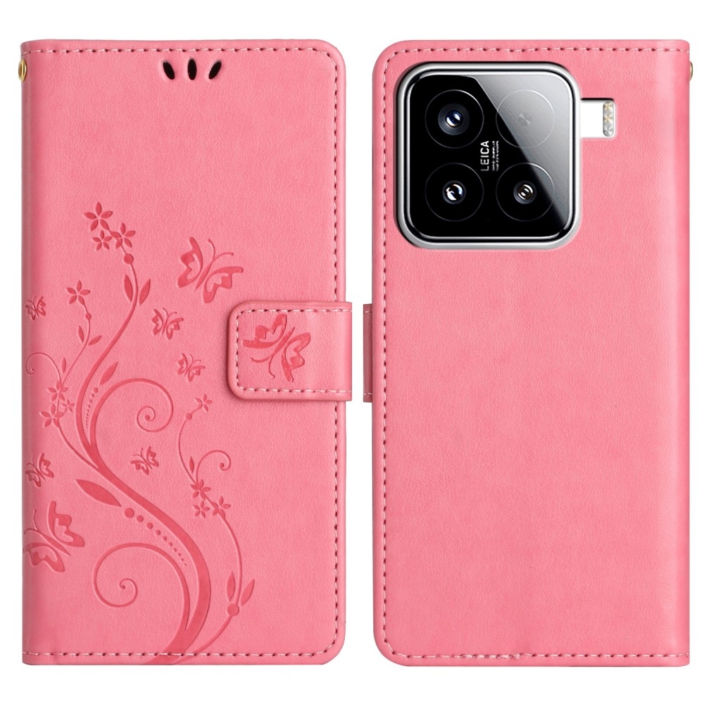 Virágok könyv tok Xiaomi 15 - rózsaszín