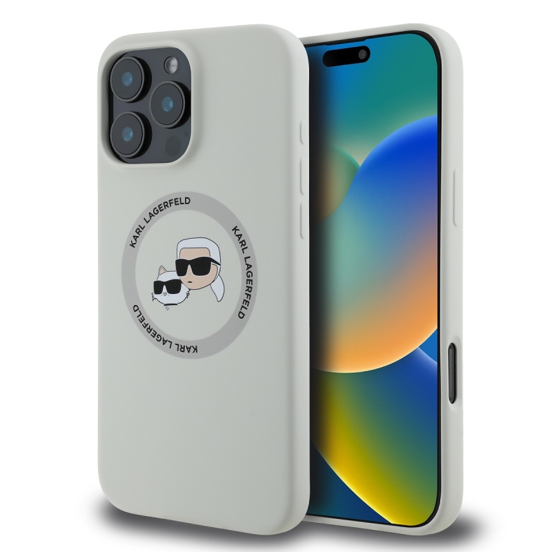 Karl Lagerfeld Liquid Silicone K&CH Heads MagSafe hátlapi borító iPhone 16 Pro bézs színű készülékhez