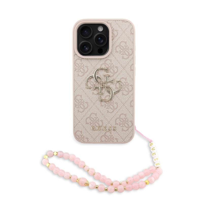 Guess PU 4G fém logós fém pántos hátlap iPhone 16 Pro Max rózsaszínhez