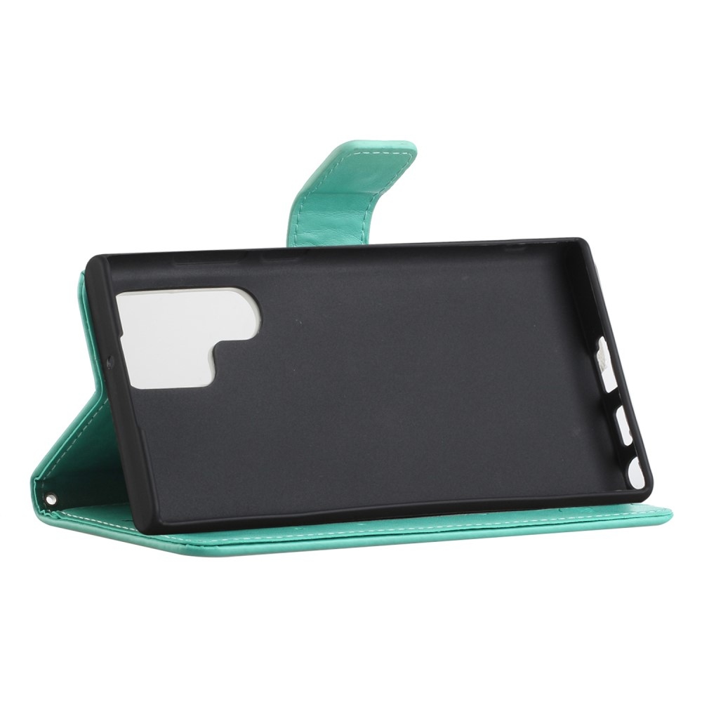 Virágos könyvtáska Samsung Galaxy S24 Ultra készülékhez - teal színű
