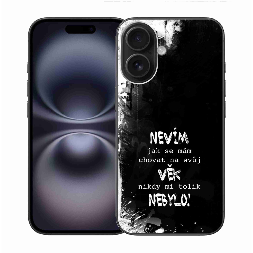 Gél borító mmCase iPhone 16 készülékhez - vicces szöveg 14 fekete háttér