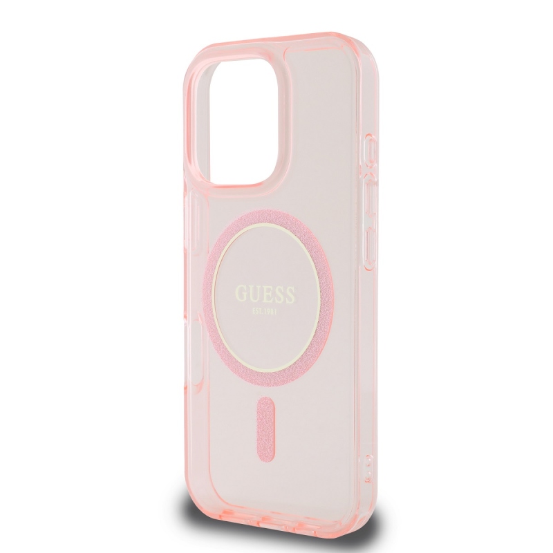Guess IML Glitter Ring MagSafe hátlap iPhone 16 Pro rózsaszínű iPhone 16 Pro készülékhez