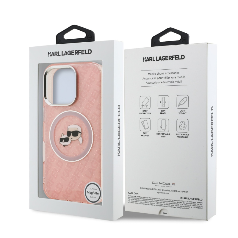 Karl Lagerfeld IML K&CH Heads Ismételt logó MagSafe hátlapi borító iPhone 16 Pro rózsaszínhez