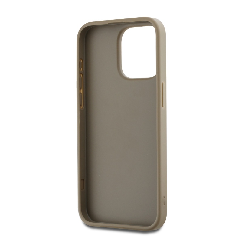DKNY PU bőr Stack Logo csuklópánt hátlapi borító iPhone 14 Pro Max bézs színűre