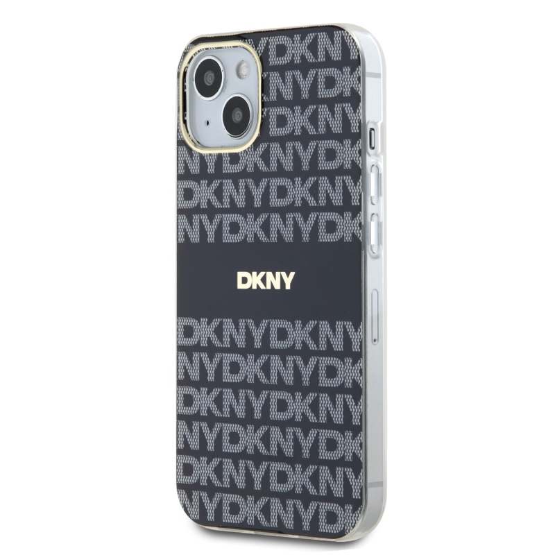 DKNY PC/TPU ismétlődő mintás tonális csíkos Magsafe hátlap iPhone 14-hez Fekete