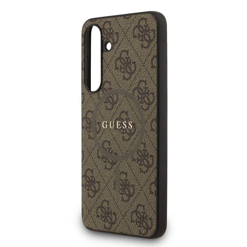 Guess PU bőr 4G színes gyűrűs MagSafe hátlap Samsung Galaxy S25 FE barna barna