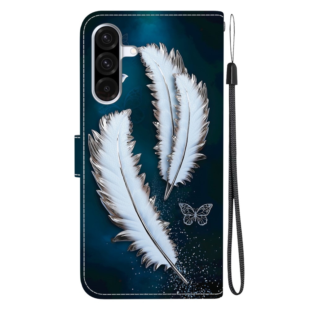 Sokoldalú könyves tok Samsung Galaxy A36 5G/A56 5G - fehér tollakkal