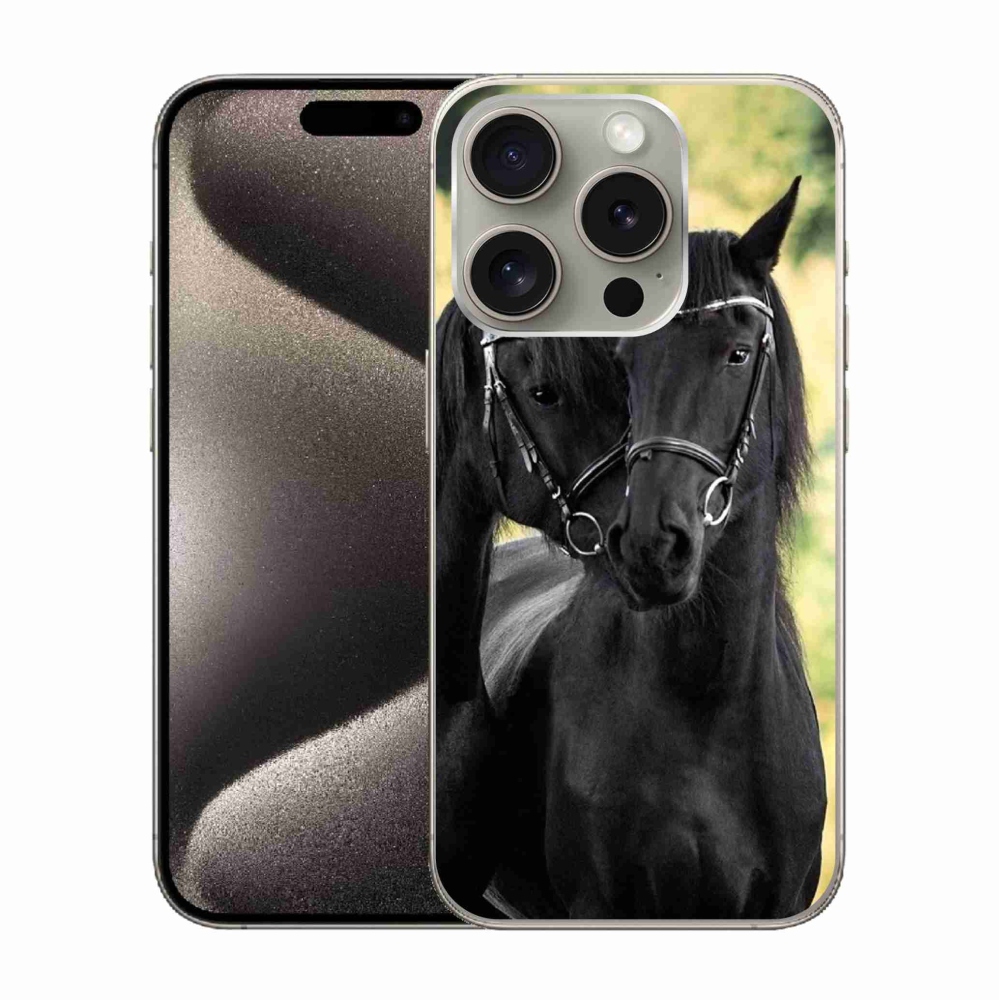 Zselés borítás mmCase iPhone 15 Pro készülékhez - két fekete ló