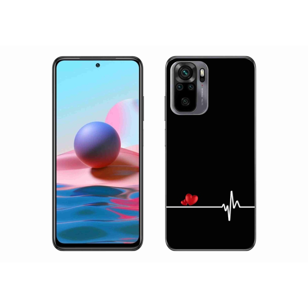 Gél borító mmCase a Xiaomi Redmi Note 10 4G-hez - szív és szívverés fekete háttérrel