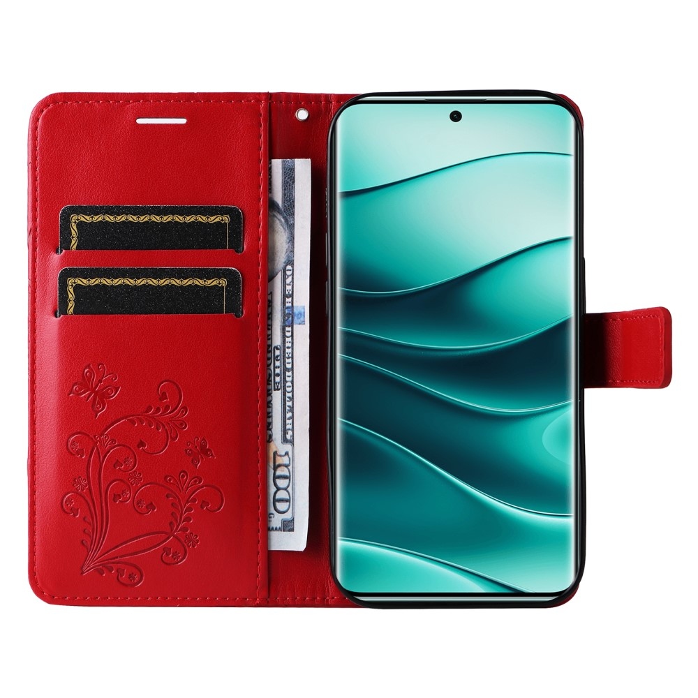Nagy pillangó könyv tok Xiaomi Redmi Note 14 Pro 5G/Poco X7 5G/Note 14 Pro+ 5G - piros