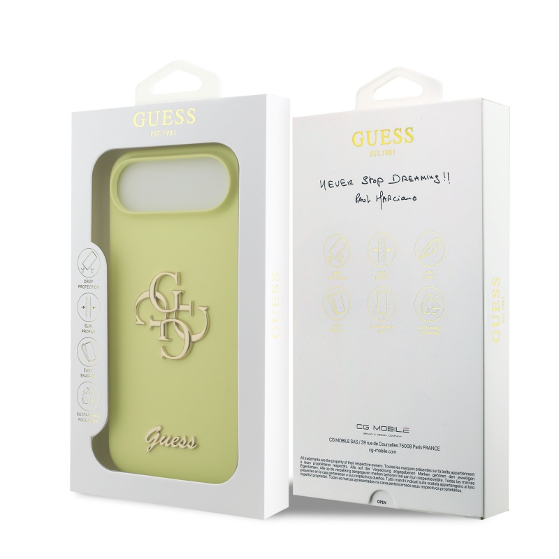 Guess Liquid szilikon 4G fém logós hátlap iPhone Airhez Sárga
