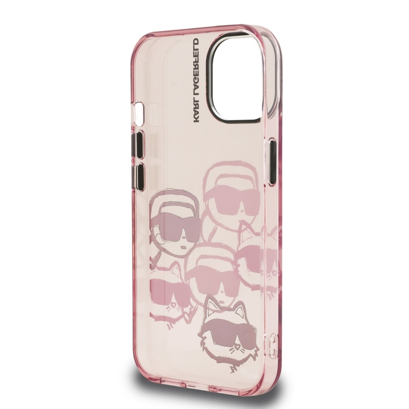 Karl Lagerfeld IML Multi K&CH Heads hátlapi borító iPhone 15 rózsaszínhez