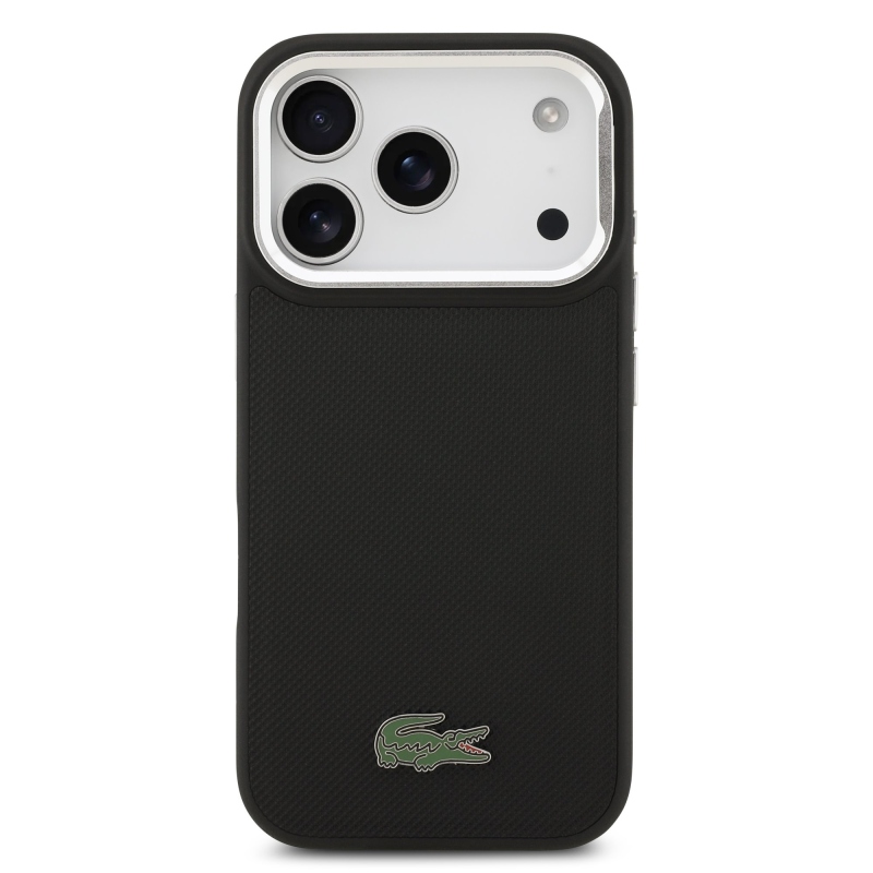 Lacoste Iconic Petit Pique kameraállvány MagSafe hátlapi borító iPhone 17 Pro-hoz Fekete