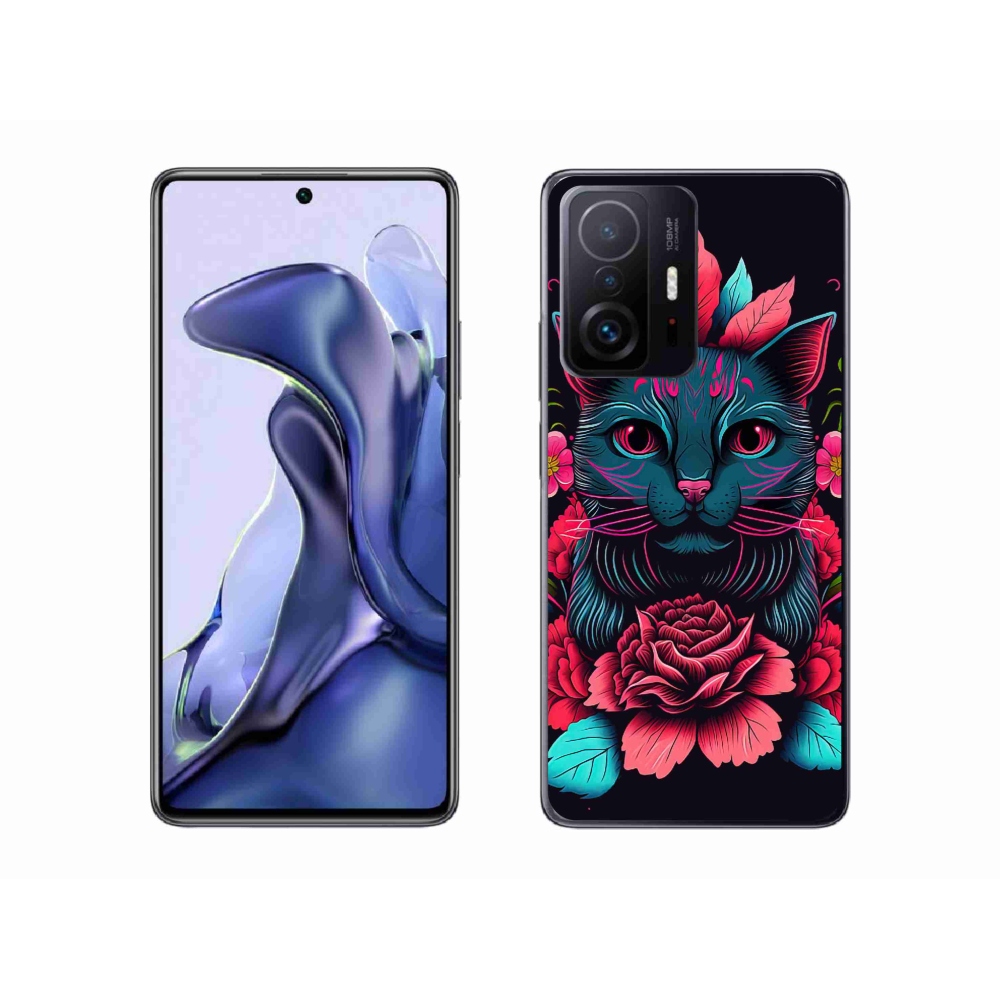 Gél borító mmCase a Xiaomi 11T-hez - virágok és macska