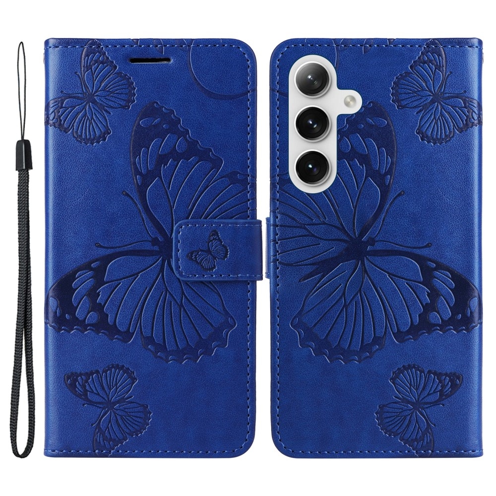 Nagy pillangó könyv tok Samsung Galaxy S25 készülékhez - kék