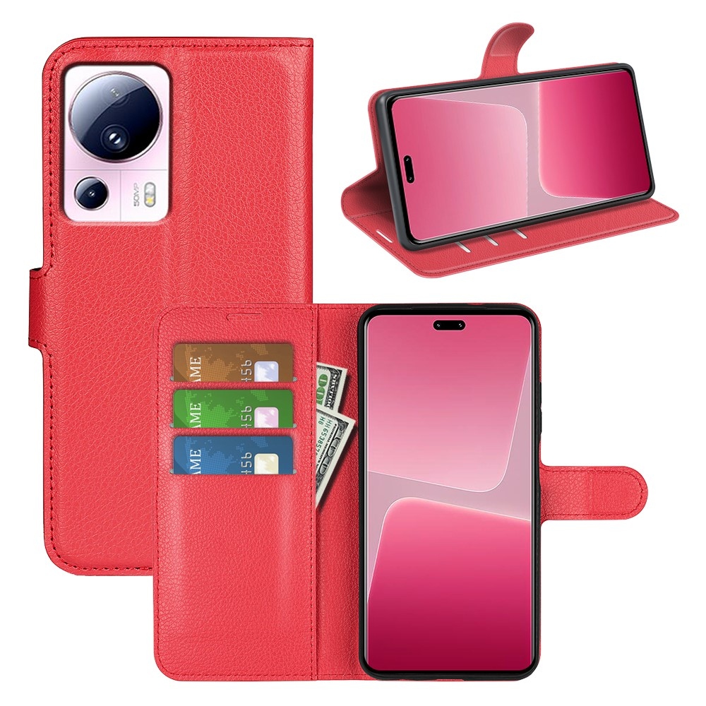 Litchi könyv tok Xiaomi 13 Lite-hoz - piros