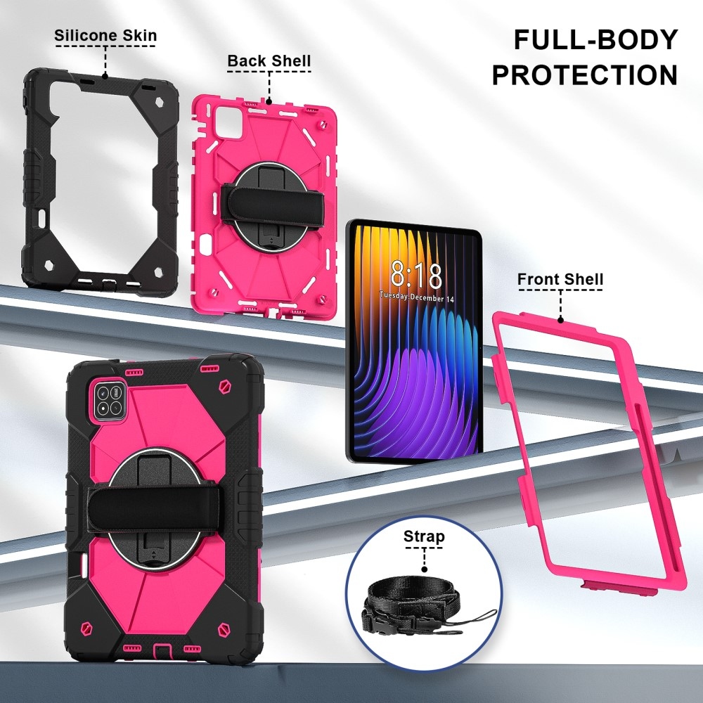Strapabíró huzat kéztartóval és vállpánttal Xiaomi Pad 7/7 Pro készülékhez - fekete/rózsaszín