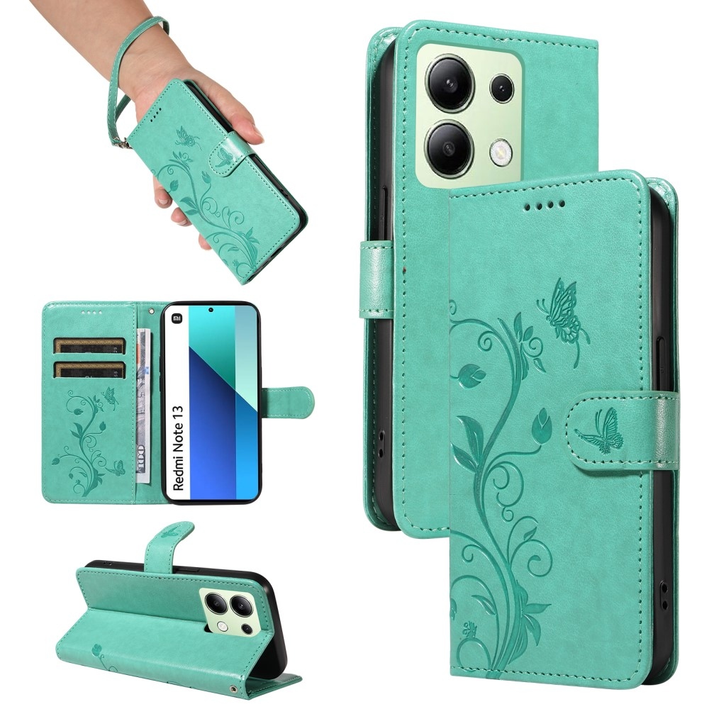 Virágos könyv tok Xiaomi Redmi Note 13-hoz - teal színű