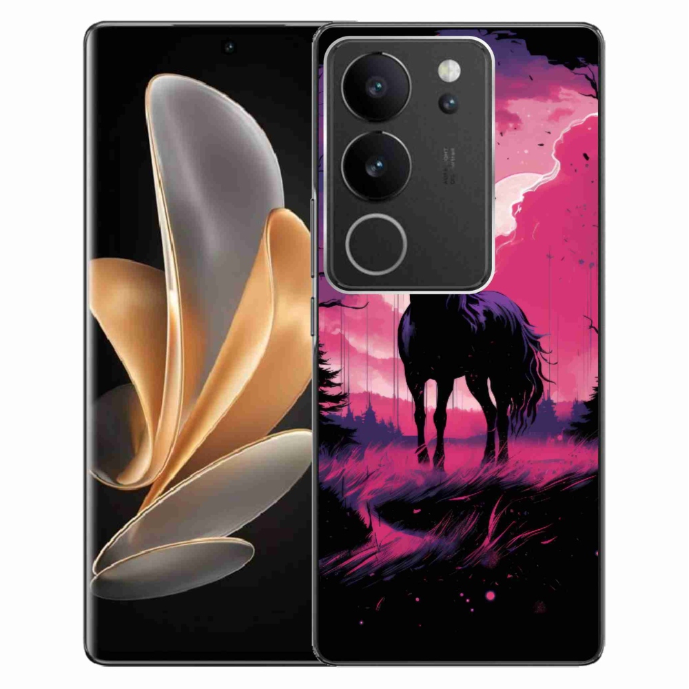 Gél borító mmCase a Vivo V29 5G-re - fekete rajzfilm ló 1