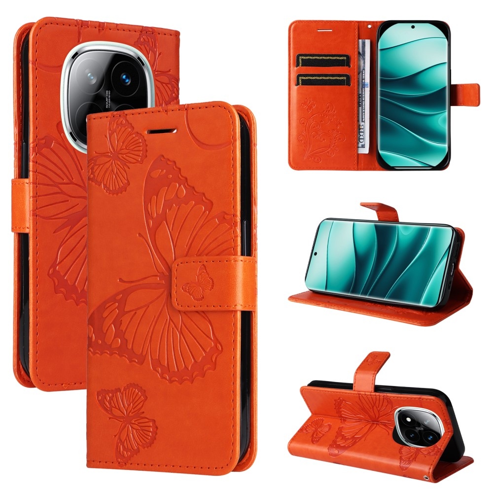Nagy pillangó könyv tok Xiaomi Redmi Note 14 Pro 5G/Poco X7 5G/Note 14 Pro+ 5G - narancssárga