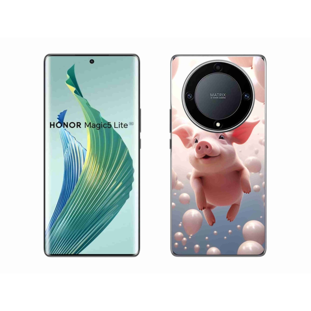 Gél borító mmCase a Honor Magic 5 Lite 5G számára - malac lufikkal