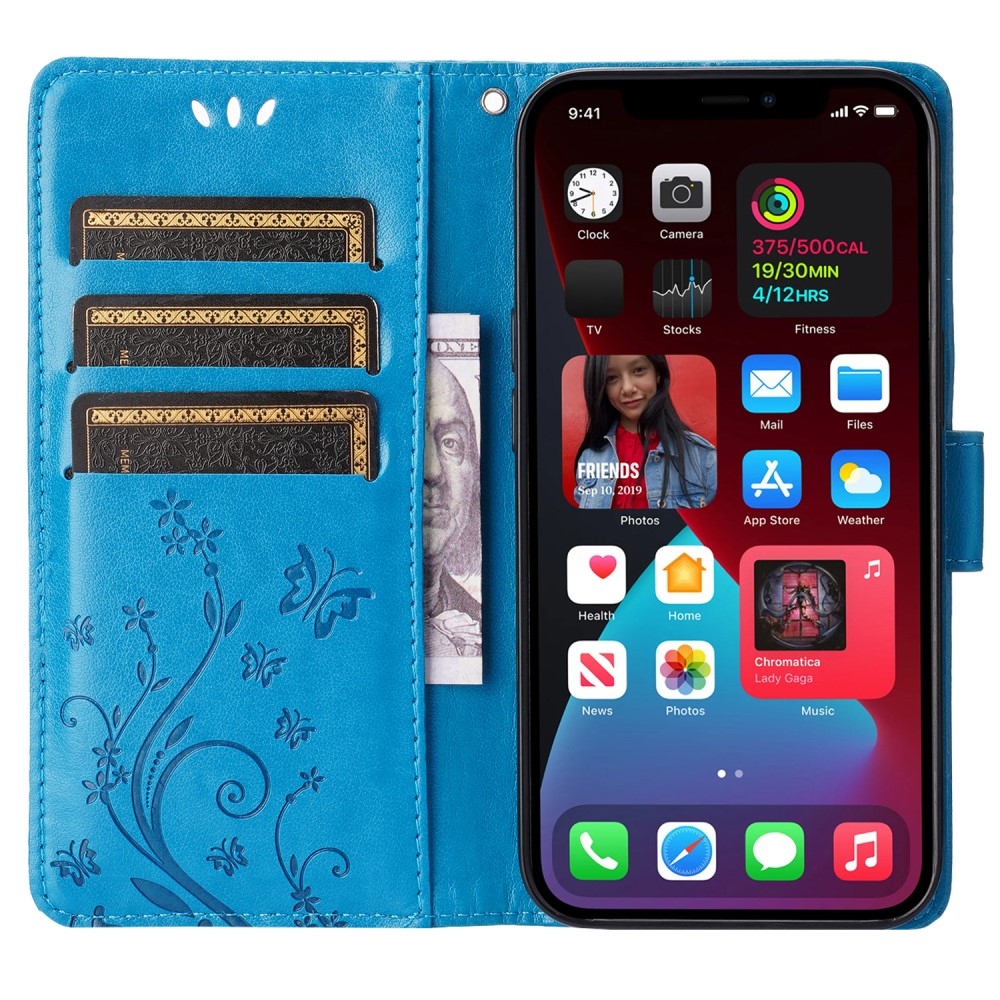 Virágok könyv tok iPhone 15 Pro készülékhez - kék