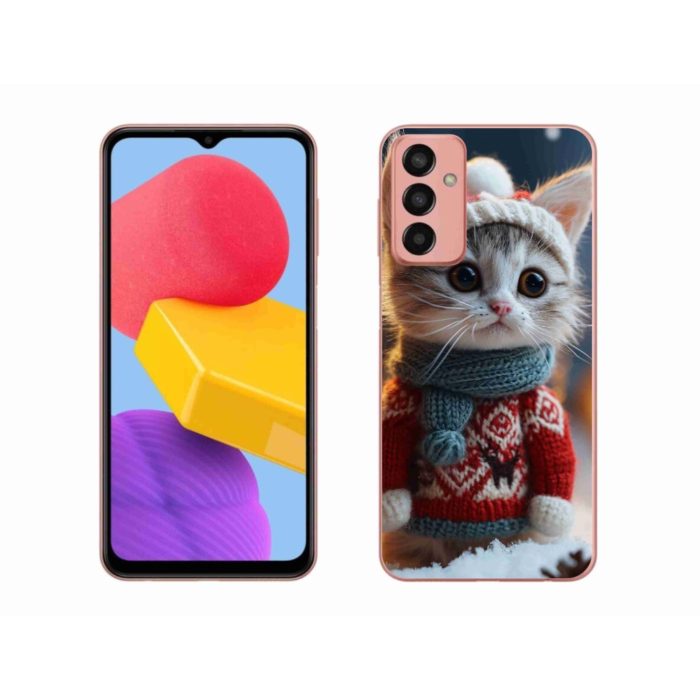Gél borítás mmCase Samsung Galaxy M13 készülékhez - cica pulóverben