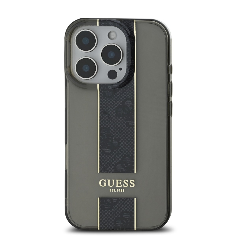 Guess IML Middle 4G csíkos hátlap az iPhone 16 Pro készülékhez Fekete